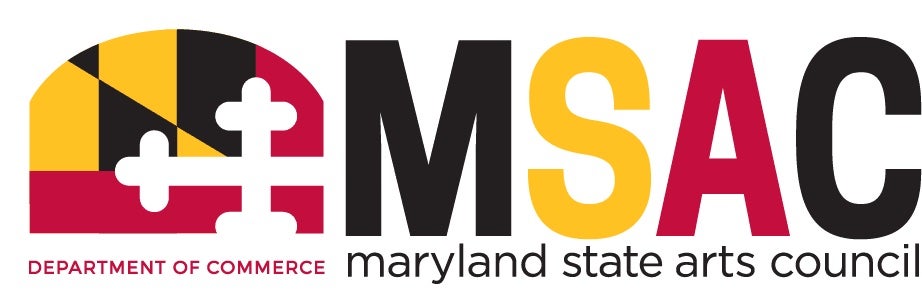 Logo with the letters MSAC and the words Maryland State Arts Council, Department of Commerce, with a small cut-out of the Maryland state flag.