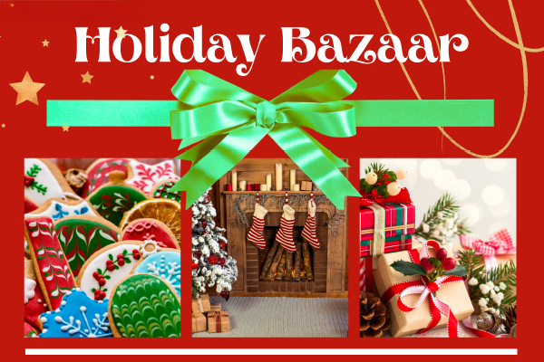 Holiday cookies, holiday stockings over fireplace, holiday presents
