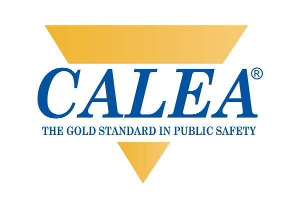 Blue and yellow logo that reads CALEA: The Gold Standard in Public Safety.