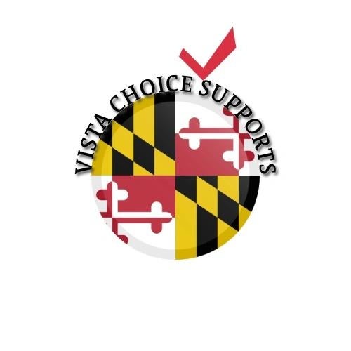 Circular logo featuring the Maryland state flag pattern in red, gold, black, and white. Curved text above the circle reads “VISA CHOICE SUPPORTS,” with a red checkmark above the lettering.