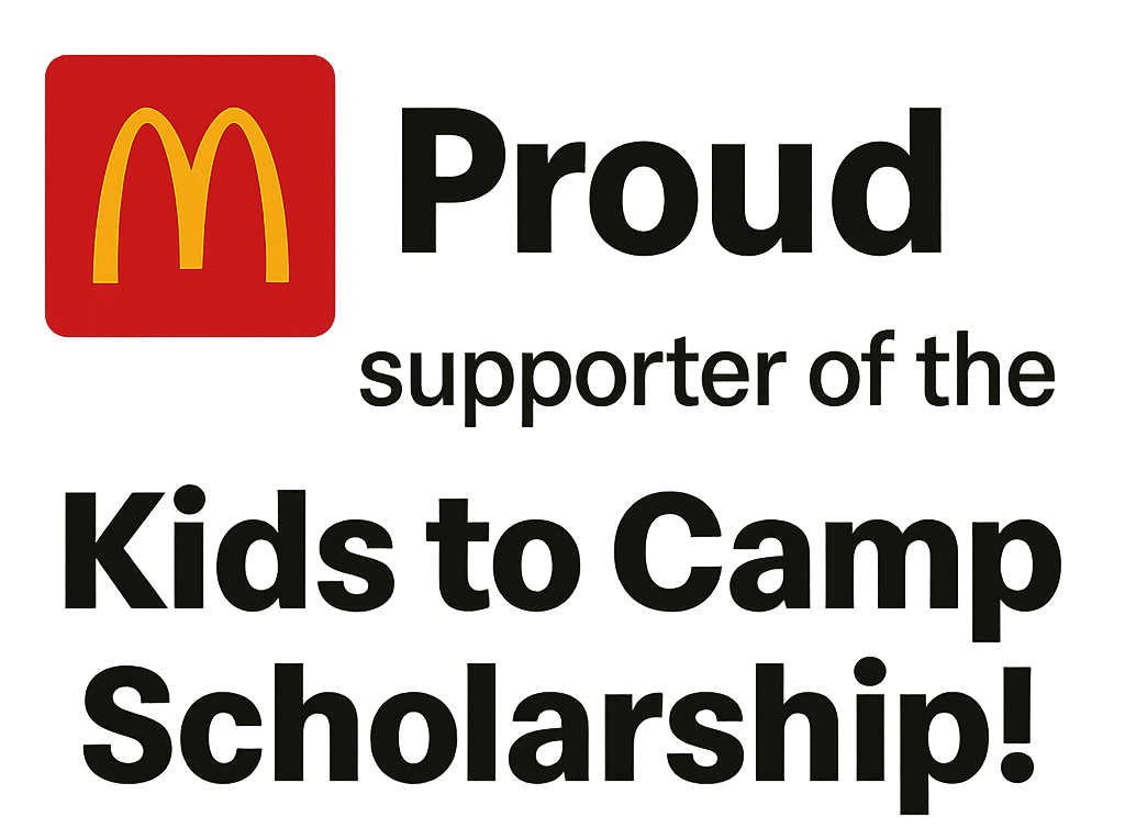 McDonald’s golden arches logo next to text stating Proud supporter of the Kids to Camp Scholarship program.
