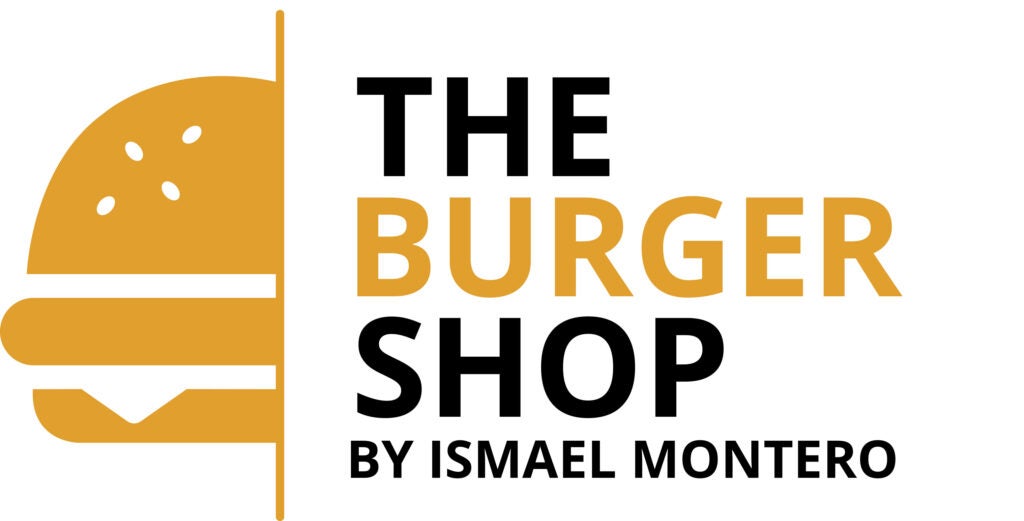 The Burger Shop logo with simple burger icon and bold text “By Ismael Montero.”