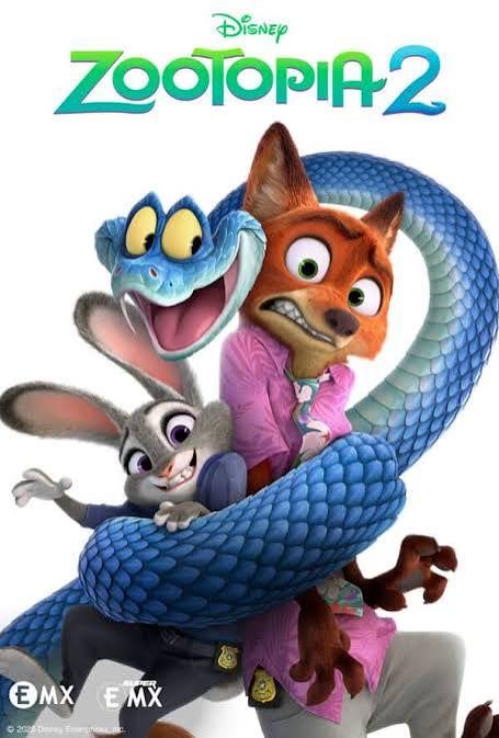Rabbit and fox characters wrapped tightly by large blue snake, clean white background, green-blue title above.